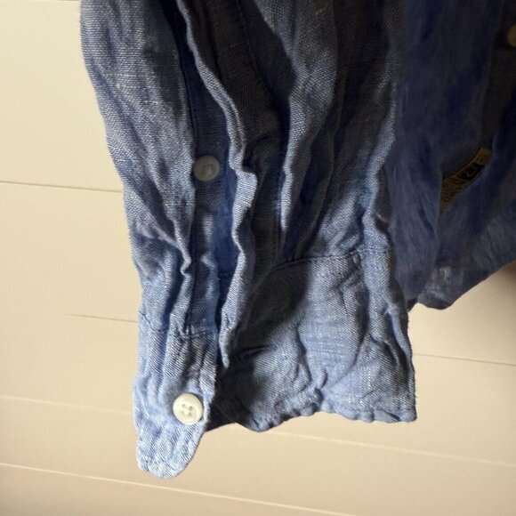 J. Crew 100% Baird McNutt Irish Linen Button Up French Blue Size Large - Picture 5 of 7